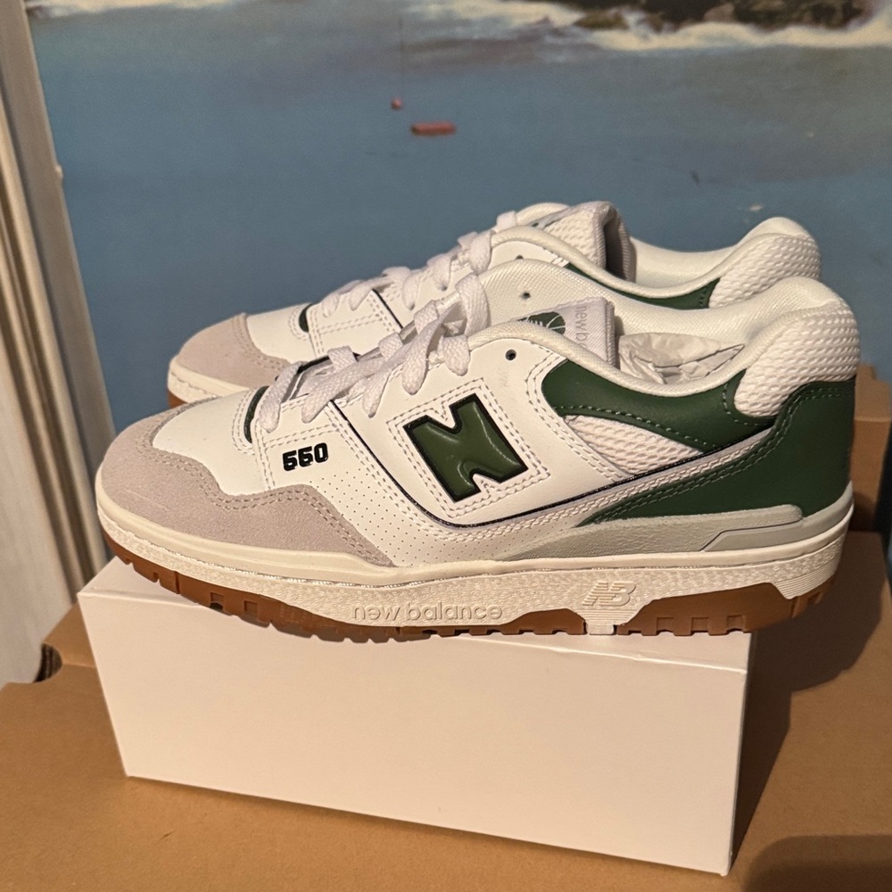 New Balance 550 White and Green Shoes